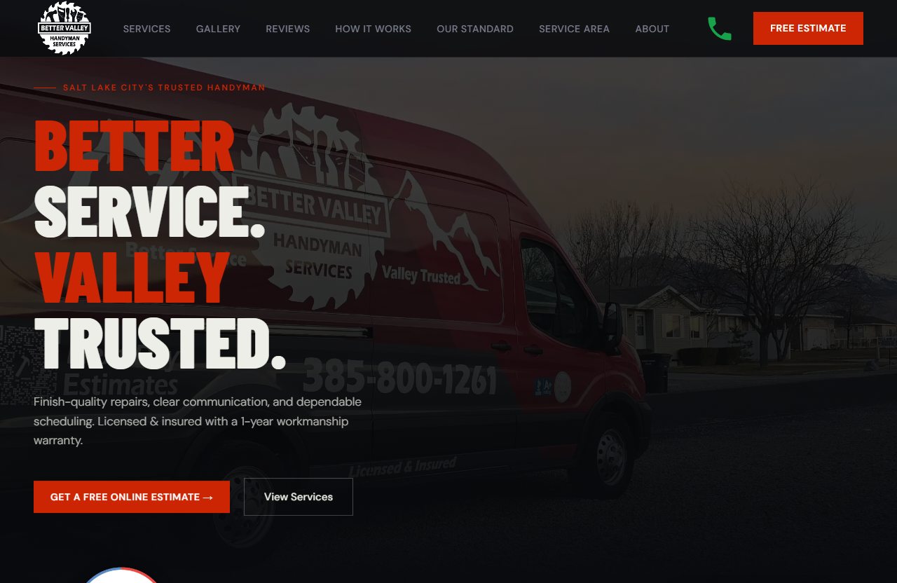 Better Valley Handyman Services website, built by Zeebra